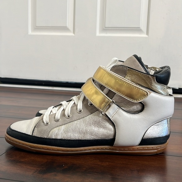 Maje Metallic Gold and White High-Top Sneakers size 40 Y2K 90's - Picture 3 of 14